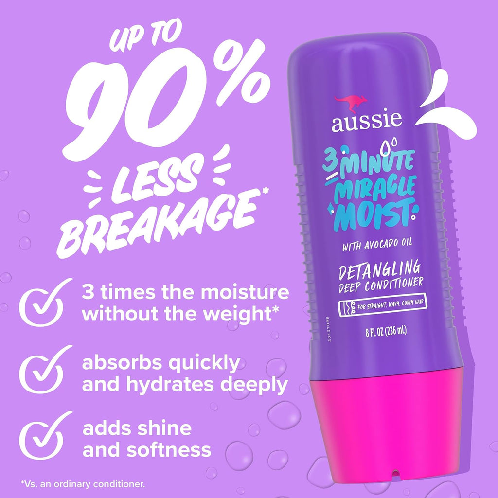 Aussie Total Miracle Hair Care Bundle: Shampoo, Conditioner, And 3 Minute Deep Treatment With Apricot & Macadamia Oil, Paraben-Free For Damaged Hair, 26.2 & 8 Fl Oz
