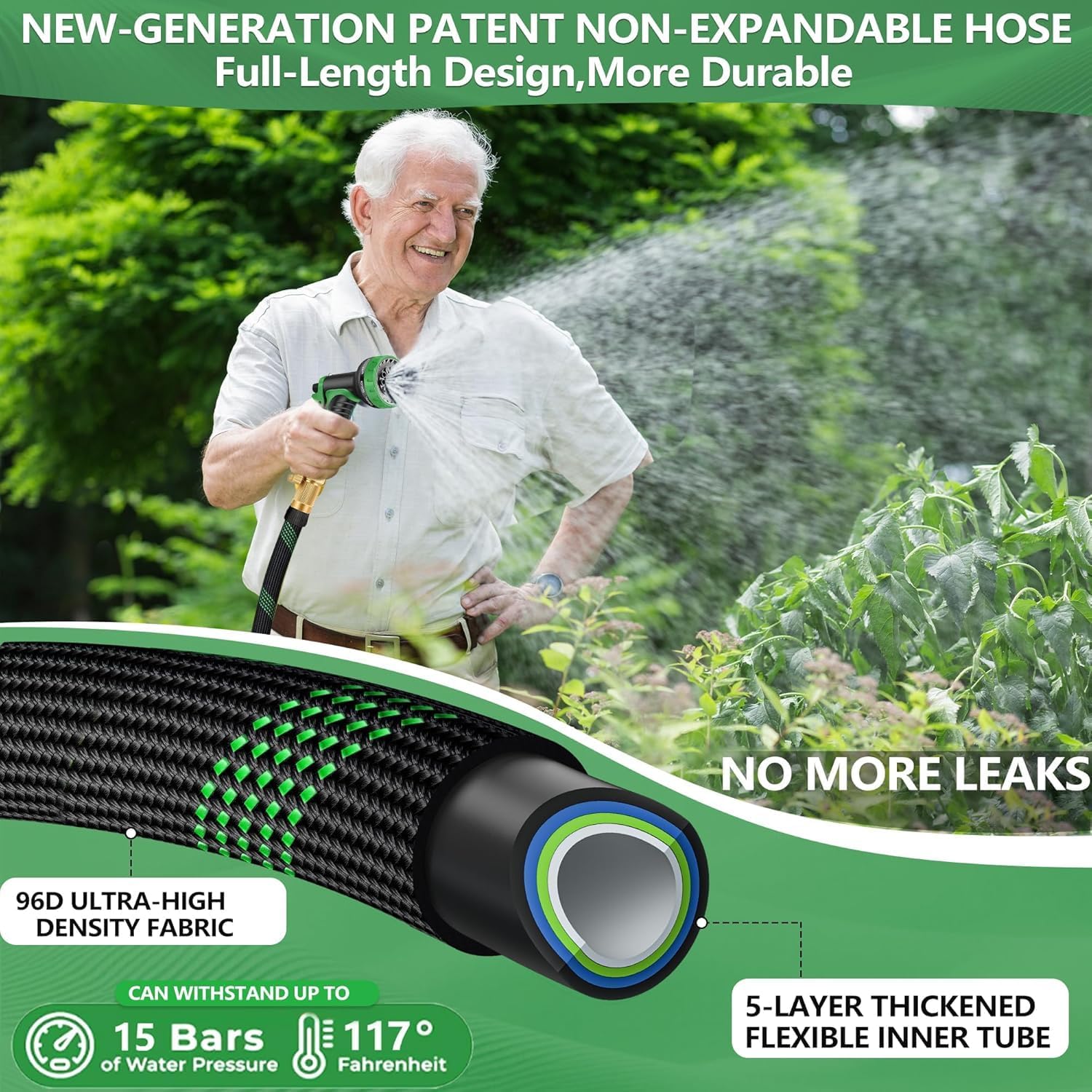 100 Ft Non-Expanding Garden Hose, 2026 New Upgrated Non-Expandable Garden Water Hose - Ultra-Light & Flexible Burst-Resistant, Kink-Free Garden Hoses, All-Weather Use For Lawns, Gardens,Outdoor