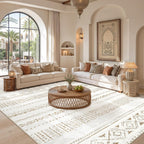 5X7 Area Rugs Living Room Rug: Washable Boho Rugs With Non Slip Backing Large Soft Indoor Stain Resistant Carpet For Bedroom Farmhouse Dining Room Lightweight Home Decor Brown/Cream