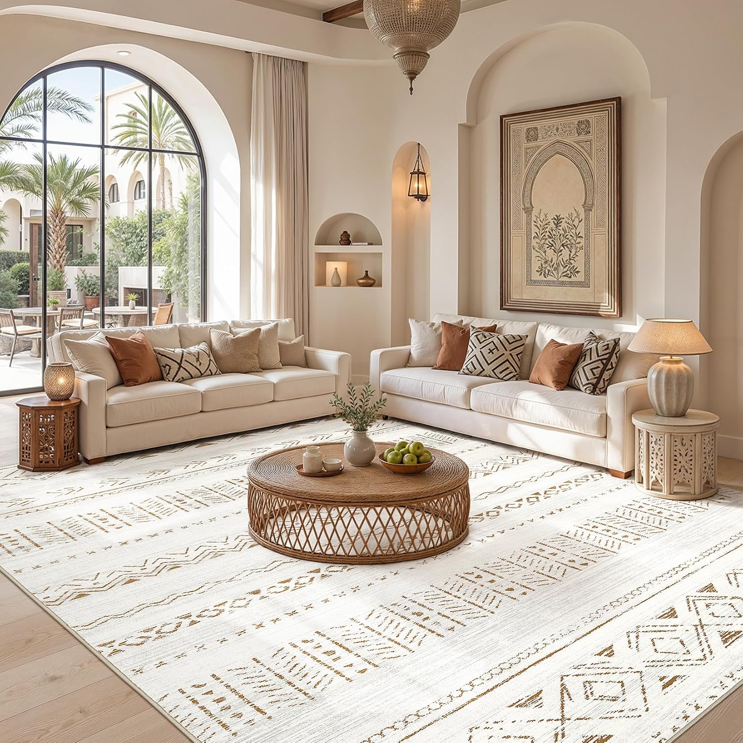 5X7 Area Rugs Living Room Rug: Washable Boho Rugs With Non Slip Backing Large Soft Indoor Stain Resistant Carpet For Bedroom Farmhouse Dining Room Lightweight Home Decor Brown/Cream