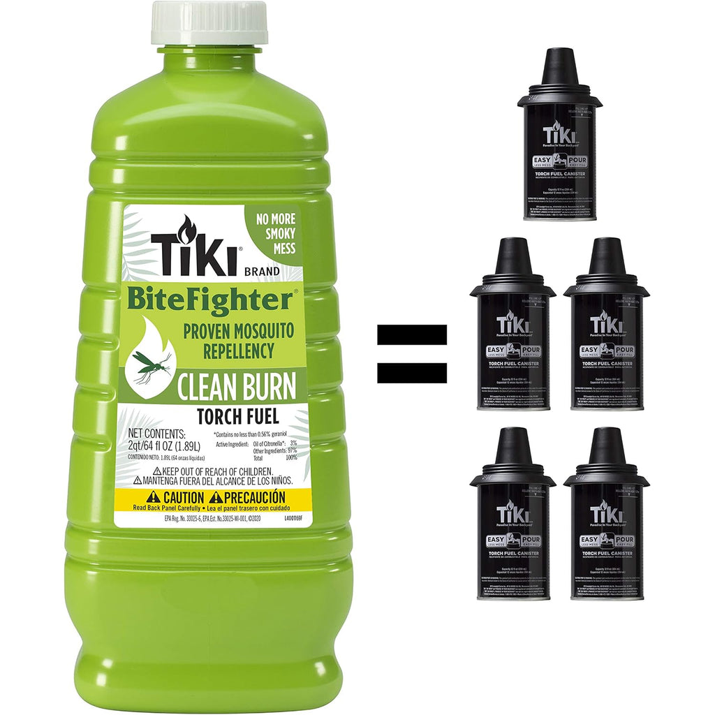 Tiki Clean Burn Mosquito Repellent Torch Fuel – 1/2 Gallon (64 Oz.), Smokeless & Low-Soot Citronella, Mosquito Repellent, Plant-Based Formula For Outdoor, Patio, Garden & Backyard Torches