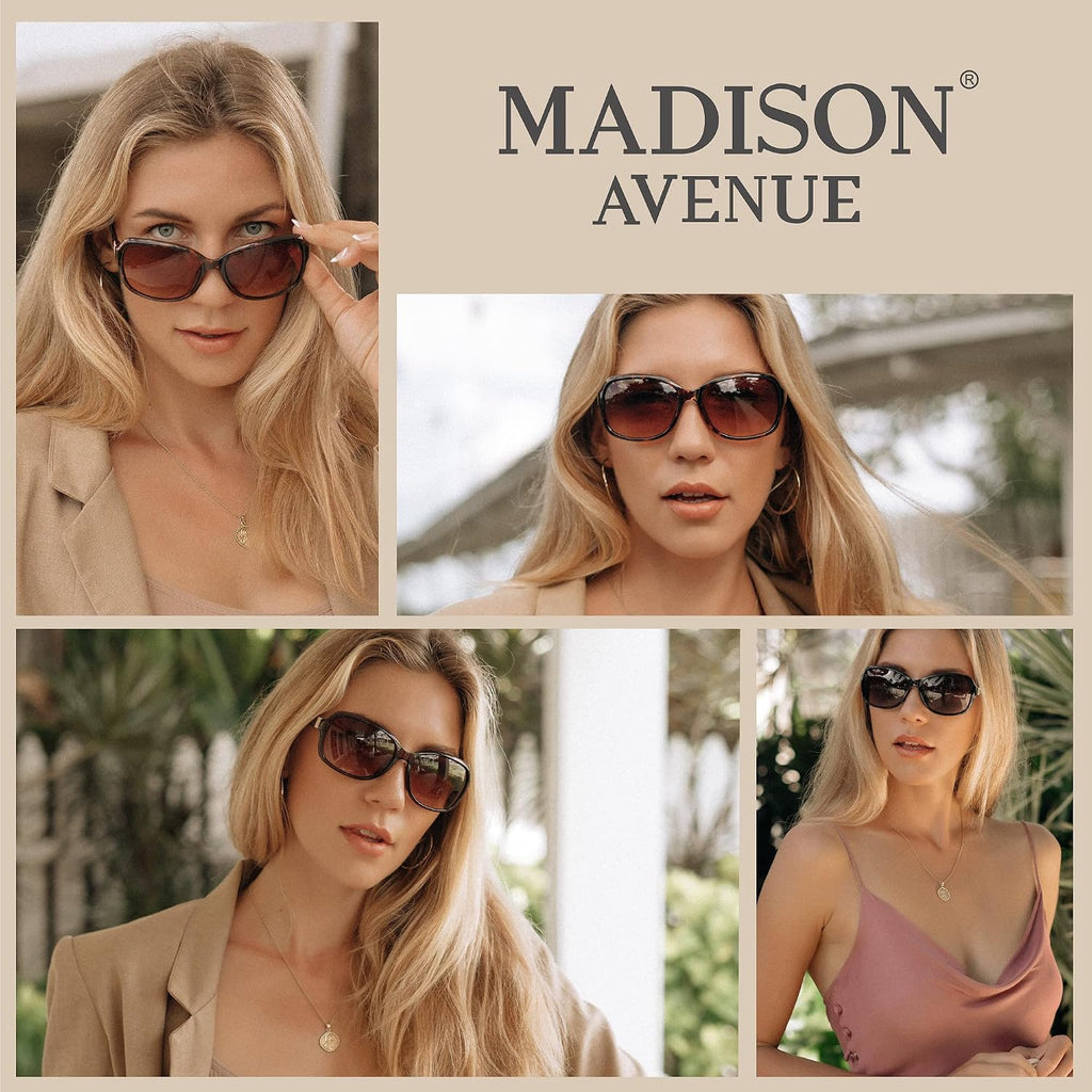 Madison Avenue 2 Pack Classic Vintage Sunglasses for Women, Fashion Sun Glasses with UV400 Protection 2pack-black/Brown