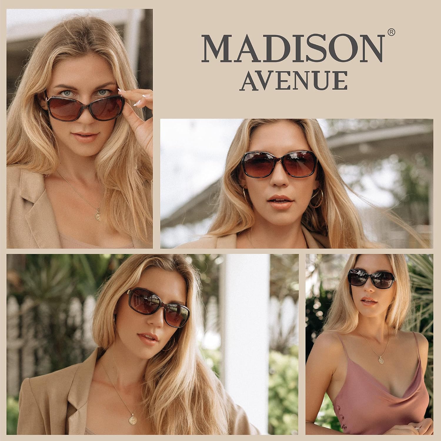 Madison Avenue 2 Pack Classic Vintage Sunglasses for Women, Fashion Sun Glasses with UV400 Protection 2pack-black/Brown