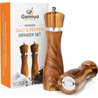 Wooden Salt And Pepper Grinder Set: Refillable Salt & Pepper Mills Adjust For Customized Coarseness, Crafted Of Solid Acacia Wood With Ceramic/Stainless Steel Core, 8 Inches Each