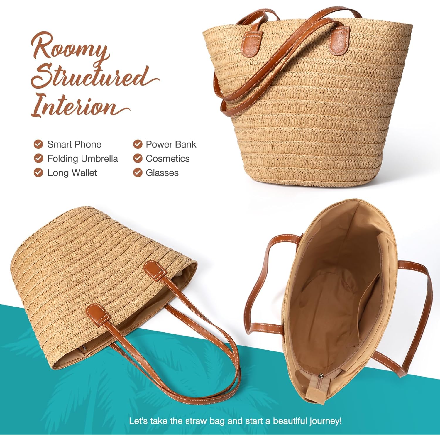 Hommtina Straw Bag Womens Straw Beach Bag Vacation Purse for Summer