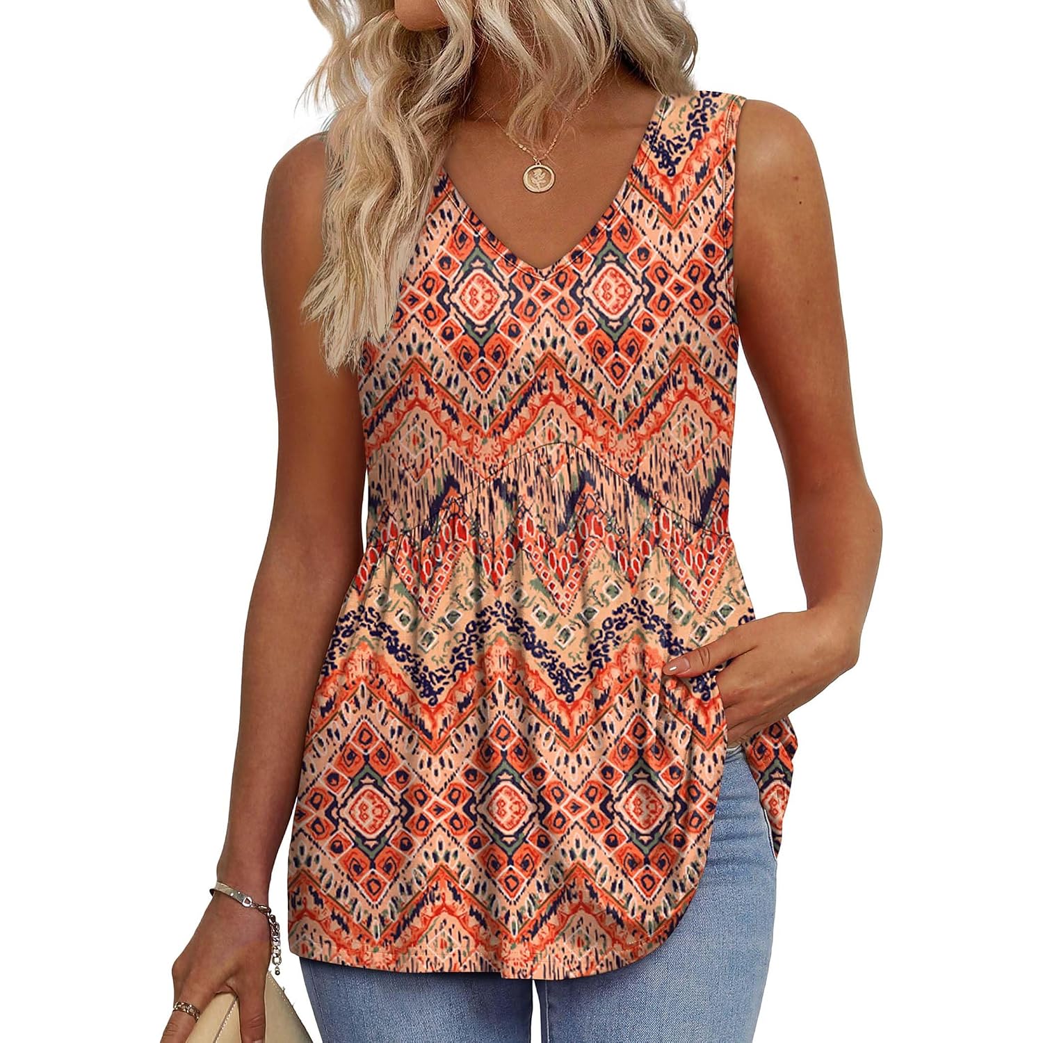 OFEEFAN Womens Tank Tops 2025 Flowy Peplum Tops for Women Dressy Sleeveless V Neck Babydoll Tank Tops