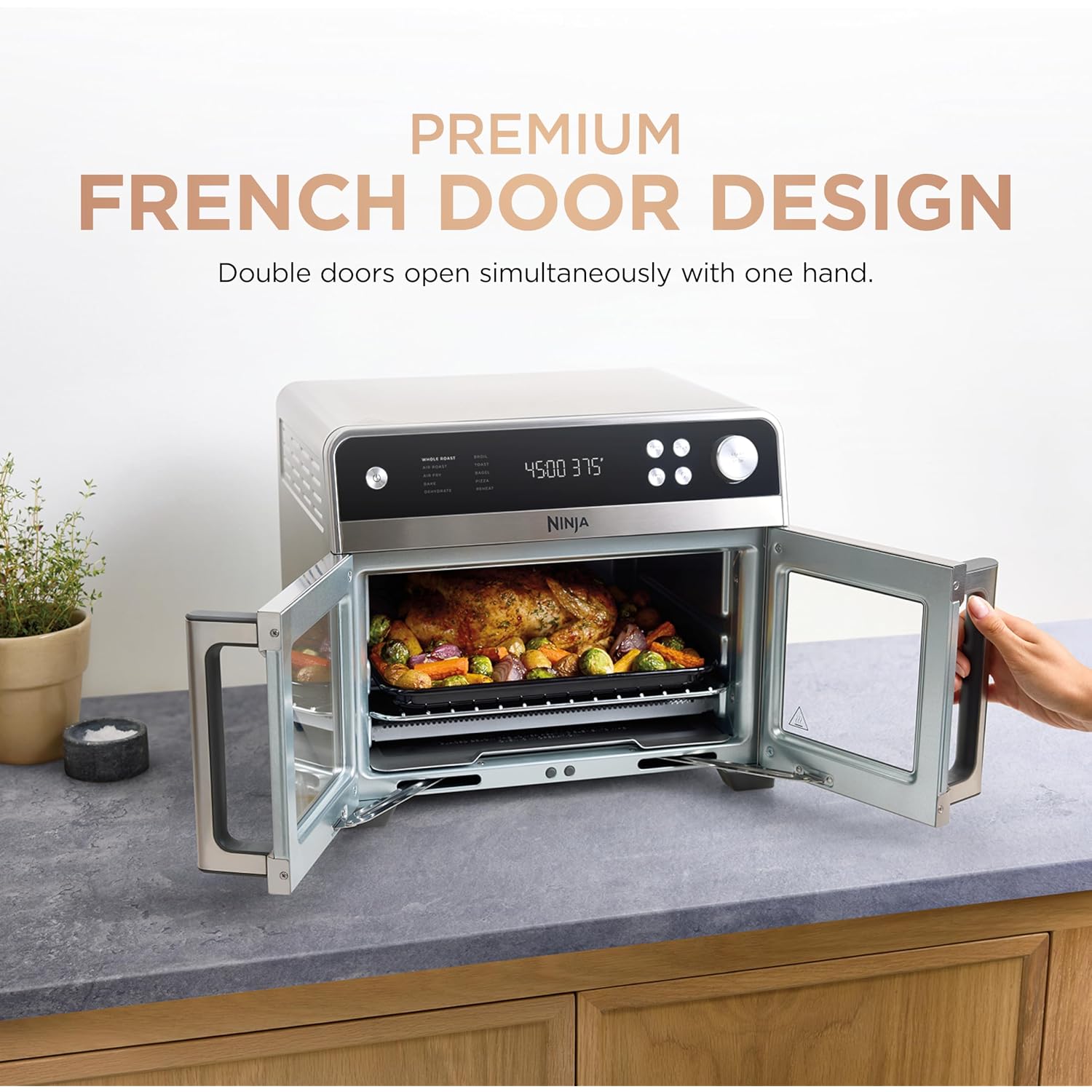 Ninja | French Door Premier Air Fry Oven | 10-In-1 Functions | 20.3-Qt Capacity | 5-Qt Air Fry Basket, Sheet Pan, Wire Rack, Broil Rack | Pfas-Free Cooking Surface, Dishwasher-Safe Accessories | Fo101