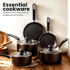 KICHLY 8 Piece Pots and Pans Set, Non Stick Kitchen Cookware Set with 20cm & 28cm Frying Pans and 16cm, 18cm, 20cm Saucepans with Lids, Induction Compatible Pots and Pans Set Non Stick, Black
