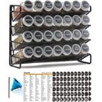 Spaceaid Spice Rack Organizer With 28 Spice Jars, 386 Spice Labels, Chalk Marker And Funnel Set For Cabinet, Countertop, Pantry, Cupboard Or Door & Wall Mount - 28 Jars, 13.4" W × 10.8" H, Black