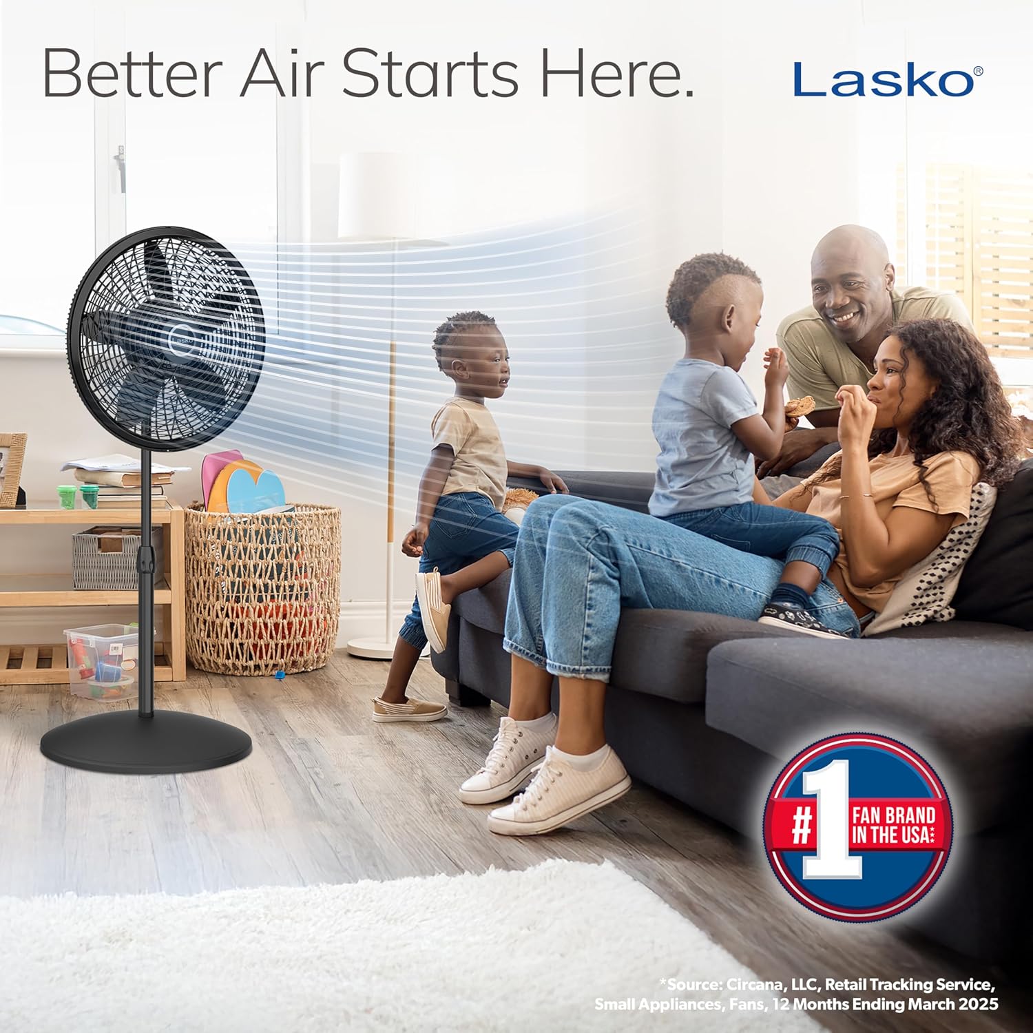 Lasko Pedestal Fan, Oscillating Fan For Bedroom With Adjustable Height And 3 Cooling Speeds, Portable, 18", Black, 1827