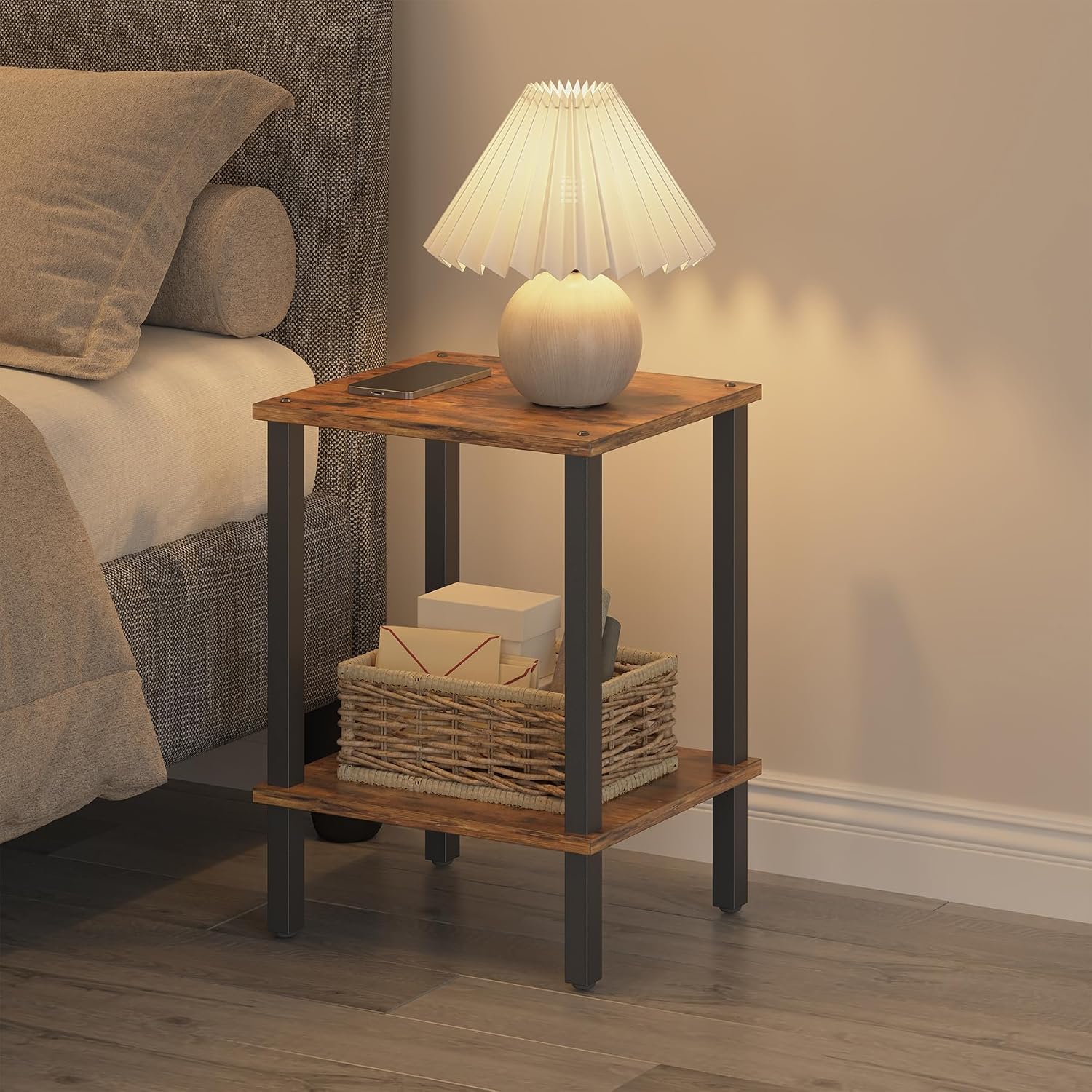 Tutotak End Table, Set Of 2, Side Table, Nightstand, 2-Tier Storage Shelf, Sofa Table For Small Space, Living Room, Bed Room Tb01Bb035