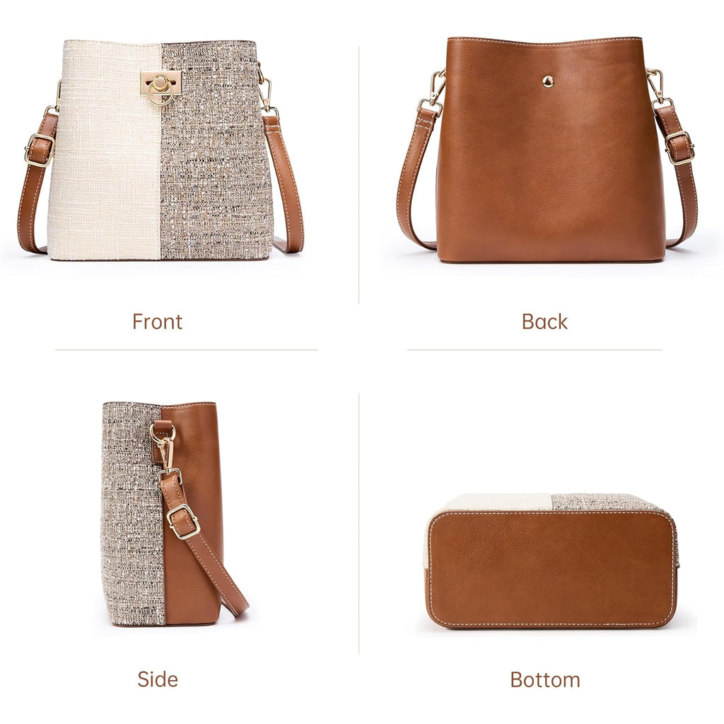 KALIDI Crossbody Purses for Women Vegan Leather Bucket Bag Fashion Ladies Crossbody Handbag Shoulder Purse with Multi Pockets