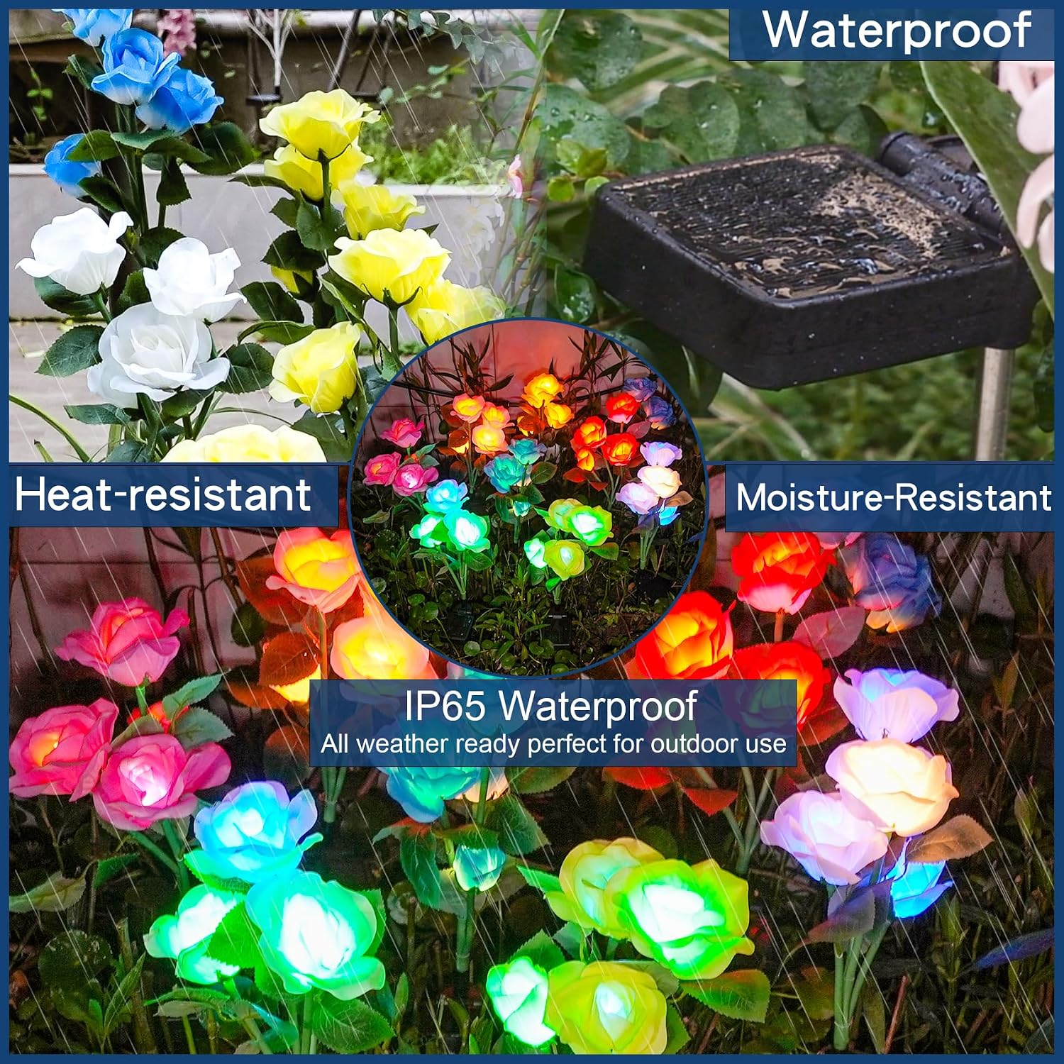 Tonulax Solar Garden Lights - Upgraded Outdoor Light, 7-Color Changing Rose Lights For Yard,Garden Decoration, Enlarged Solar Panel, More Realistic Rose Flower (2 Packs)