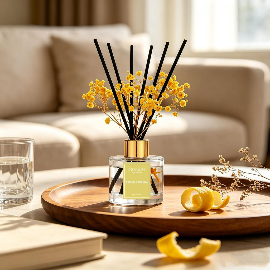 Reed Diffuser Set,3.38 Fl Oz (100 Ml) - Lemon Verbena Oil Diffusers With 6 Reed Sticks For Bathroom Shelf Decor