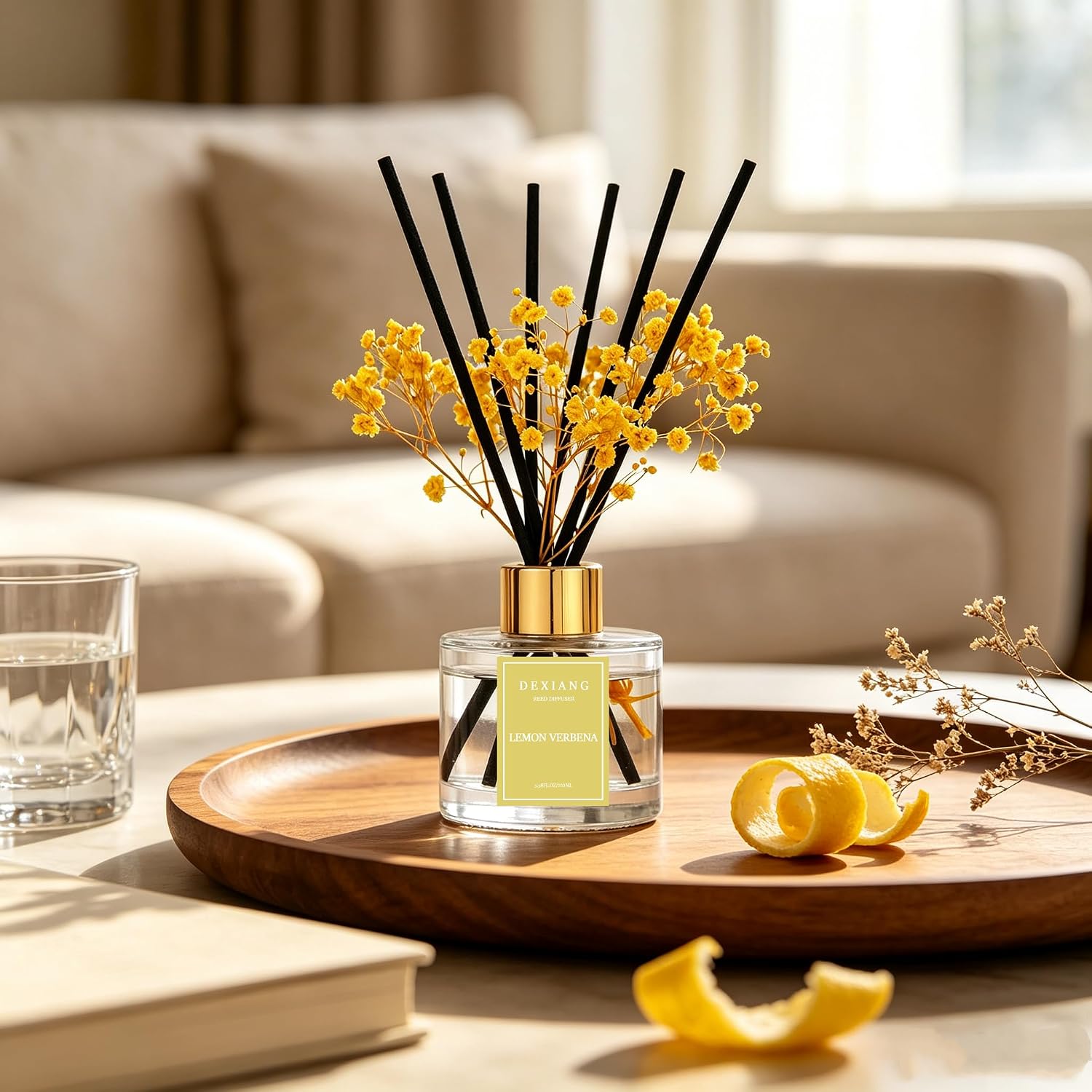 Reed Diffuser Set,3.38 Fl Oz (100 Ml) - Lemon Verbena Oil Diffusers With 6 Reed Sticks For Bathroom Shelf Decor