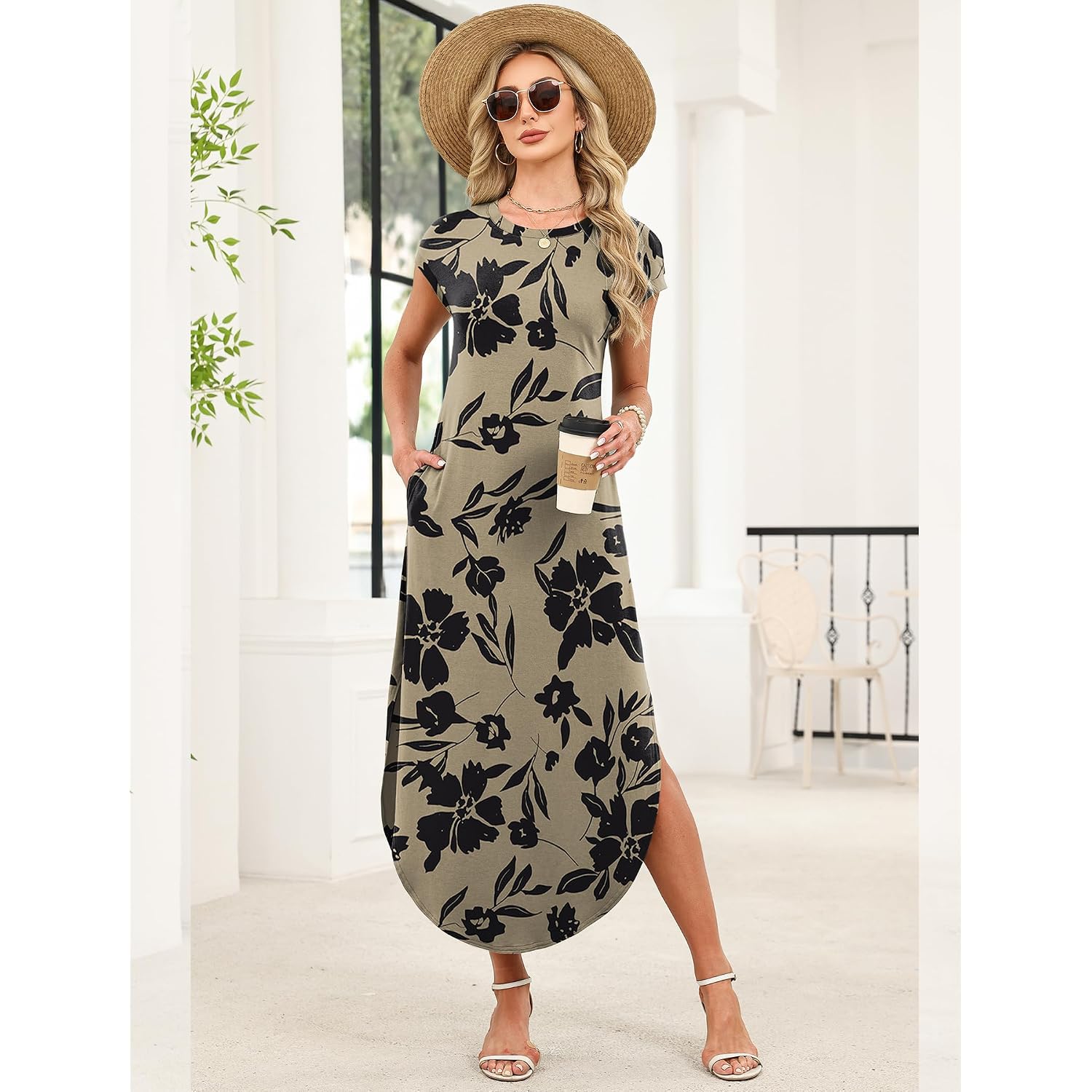 Wiholl Summer Dresses Cap Sleeve Crewneck Maxi Long Casual Dress With Pockets Beach Vacation Sundresses 2026 Trendy