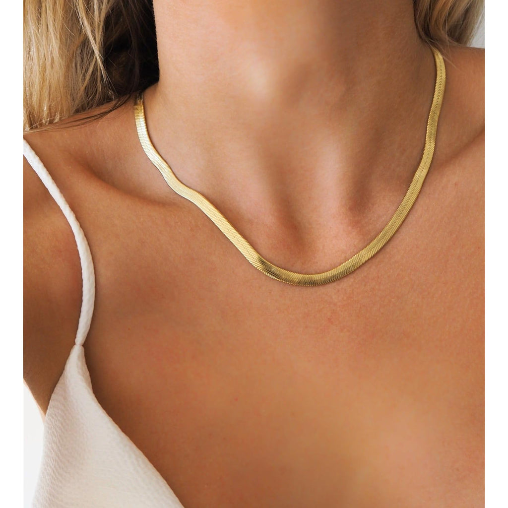 CHESKY Gold Necklace for Women-14K Plated/S925 sterling silver Snake Chain Necklace Dainty Simple Chunky Herringbone Necklace Gold Choker Necklaces Jewelry for Women Mothers Day Gifts for Mom