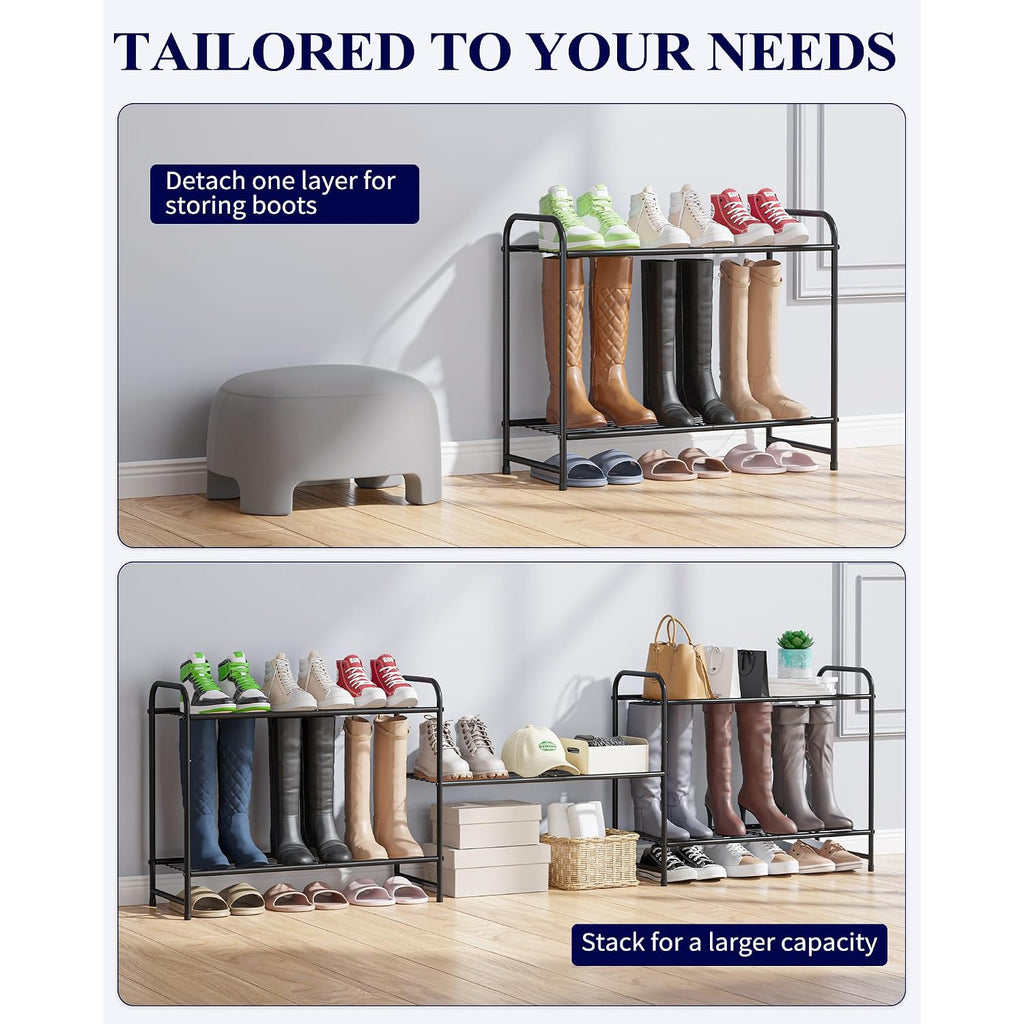 Kitsure Shoe Rack - Stainless Steel Shoe Organizer, Sturdy Shoe Rack For Closet And Front Door Entrance, Free Standing Shoe Shelf, Closet Organizers And Storage, 25.6" Wide - 3 Tier, Black
