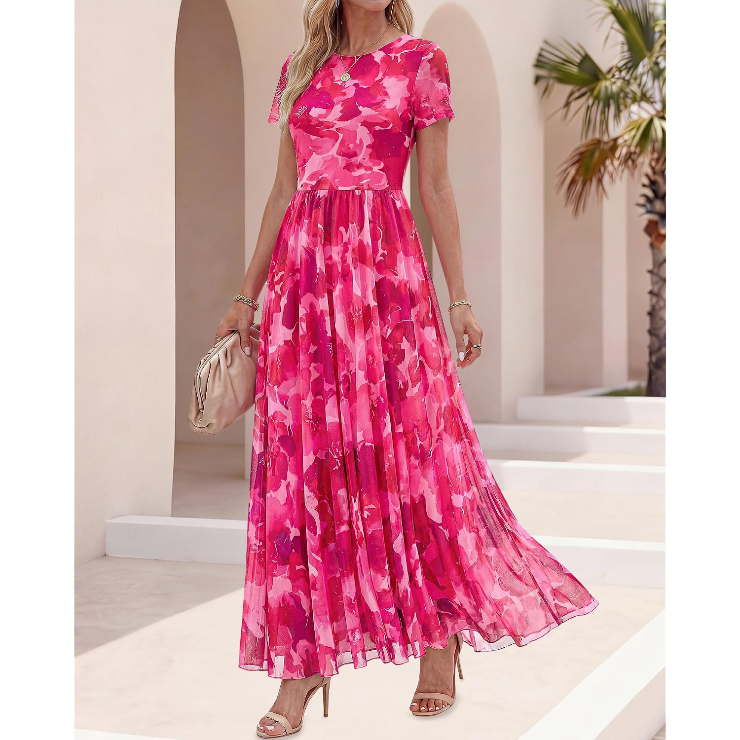 Btfbm Summer Dresses For Women 2026 Formal Short Sleeve Floral Homecoming Dress Maxi Wedding Guest Vacation Outfits