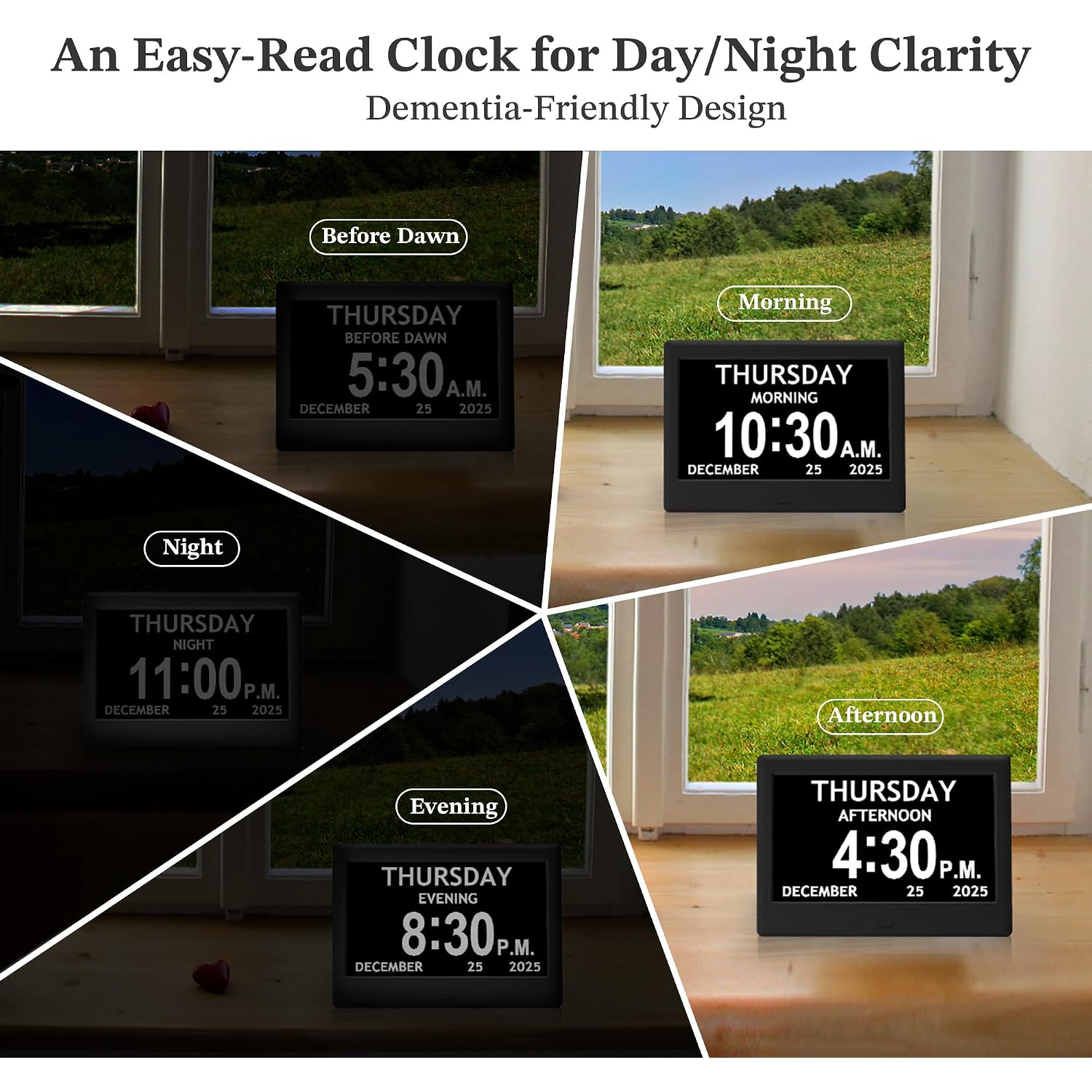7'' Dementia Clock For Seniors, Large Display Digital Clock With Date, Time, Day Of Week For Elderly, Memory Loss, Alzheimer, 1024*600P Hd, 10 Reminders & 6 Alarms, Auto Dimming & Dst, Remote Control