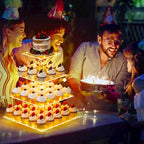 YestBuy Cupcake Stand with Yellow Led Lights, 4 Tier Cupcake Stand for 50 Cupcakes, Acrylic Cupcake Tower Stand, Clear Tiered Cupcake Holder for Birthday Cady Bar Décor Weddings, Parties Events