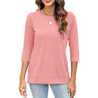 JomeDesign Womens Tops Casual 3/4 Sleeve Crew Neck Shirts Loose Fit Tunic Blouses Summer Tees