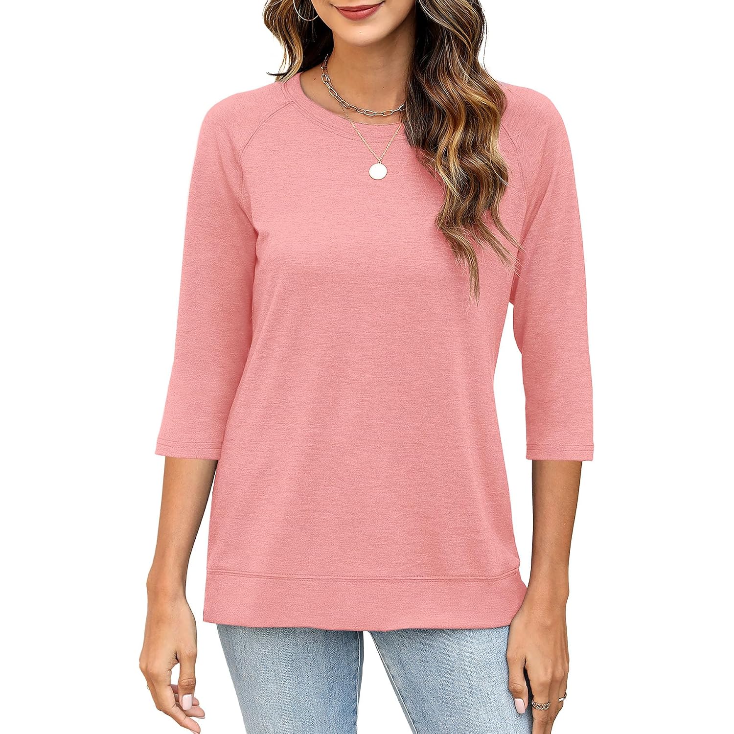 JomeDesign Womens Tops Casual 3/4 Sleeve Crew Neck Shirts Loose Fit Tunic Blouses Summer Tees