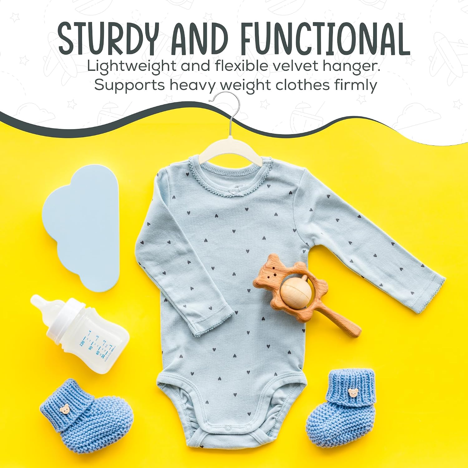 50 Premium Baby Velvet Hangers - 11.8" Non-Slip, Ultra-Slim Space-Saving Children Closet Hangers - 360° Swivel Hook, Strong & Durable Infant & Toddler Clothes Hangers For Wardrobe - Ivory