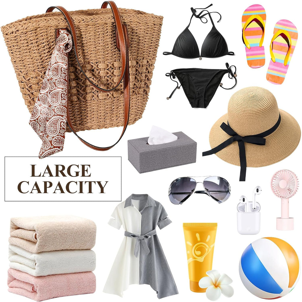 Trifabricy Beach Bags For Women, Summer Straw Bag, Woven Straw Beach Tote Bag Shoulder Handbags