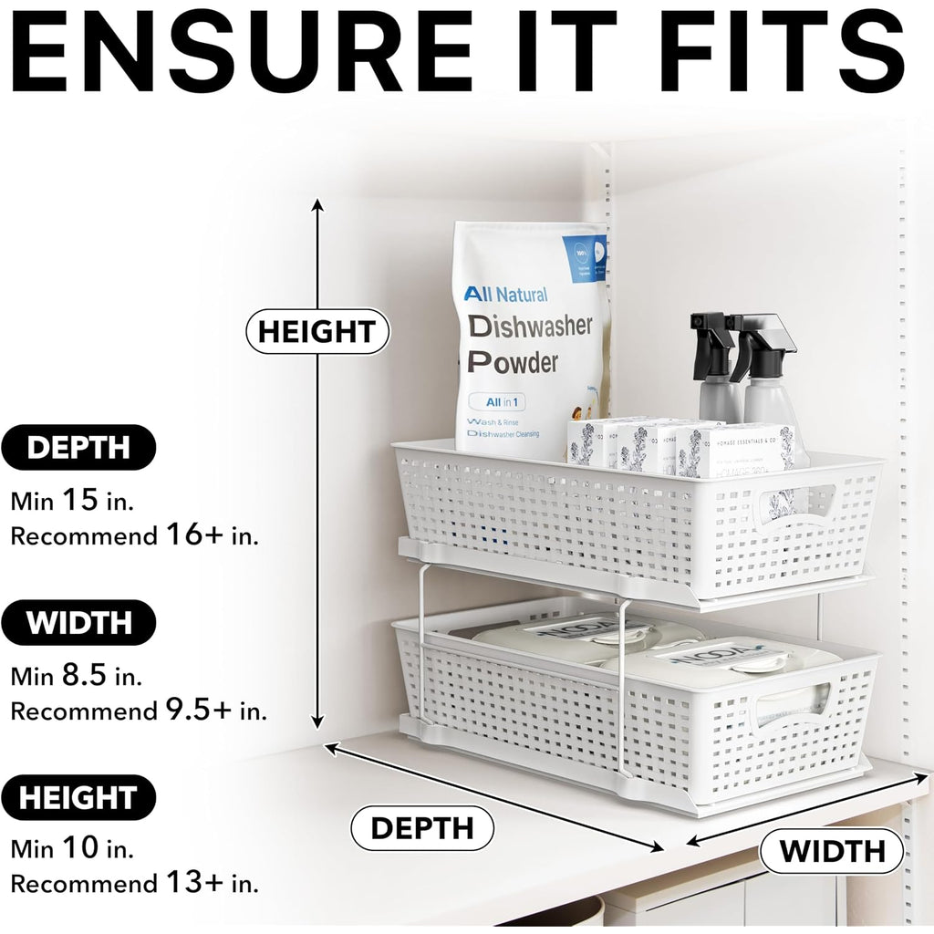 Simple Houseware 2 Tier Pull-Out Sliding Drawer Under Sink Storage, White | Great For Kitchen Bathroom Tray Shelf Organizer