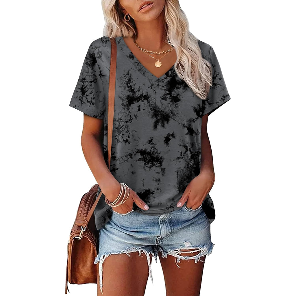Alaroo Womens Summer Tops 2026 V Neck Short Sleeve Shirts Trendy Dressy Casual Vacation Outfits Printed