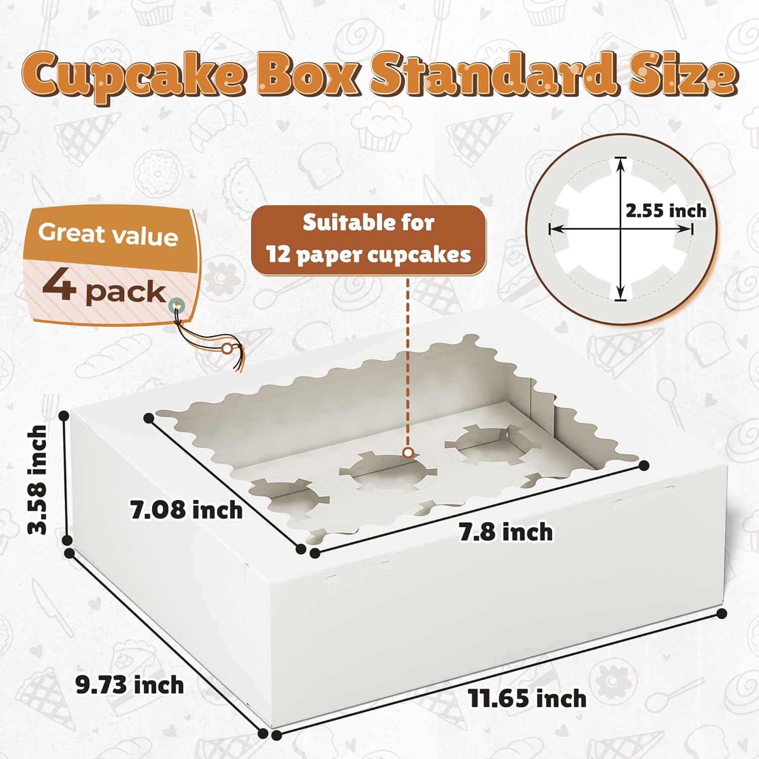 RYDDOY 4 Pack Cupcake Boxes, Hold 12 Standard Cupcakes, Cupcake Containers with Window and Inserts, High Grade Cupcake Holder, for Birthday Holiday Party, Supplies for Cupcakes, Desserts and More