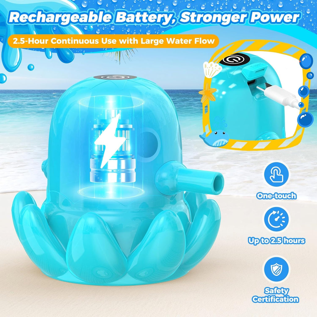 Water Table Pump, Continuous Flow Rechargeable Magnetic Octopus Pump, Battery Powered No Drill Installation, Non-Stop Fun Summer Outdoor Water Toys, Water Play Accessories For Kids Toddlers, Green