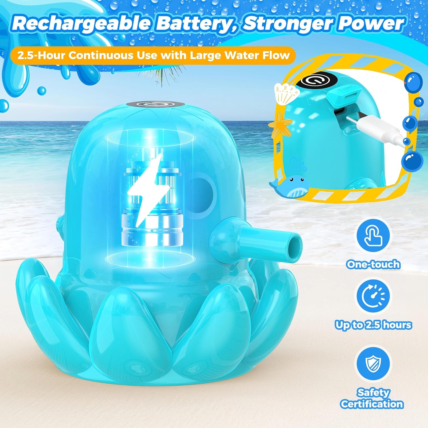 Water Table Pump, Continuous Flow Rechargeable Magnetic Octopus Pump, Battery Powered No Drill Installation, Non-Stop Fun Summer Outdoor Water Toys, Water Play Accessories For Kids Toddlers, Green