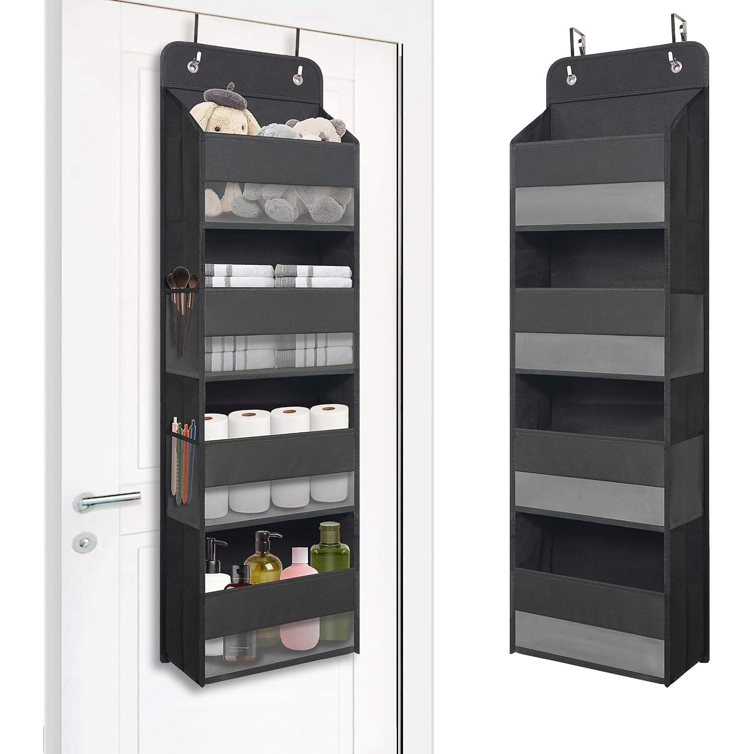 Tymensh Black Over Door Organizer With 4 Large Clear Pockets, Compact Black Hanging Door Storage For Closet, Bathroom, Bedroom, Dorm, Nursery, Toys, Cosmetics, Baby Essentials