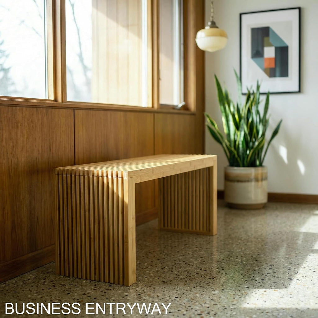 Bamboo Natural 36 Inch Wooden Bench, Small Wood Benches For Entryway, Living & Dining Room, Kitchen, Bedroom, Bathroom, Hallway, Front Door, For Indoor & Outdoor Patio Use, Mid Century Modern Decor