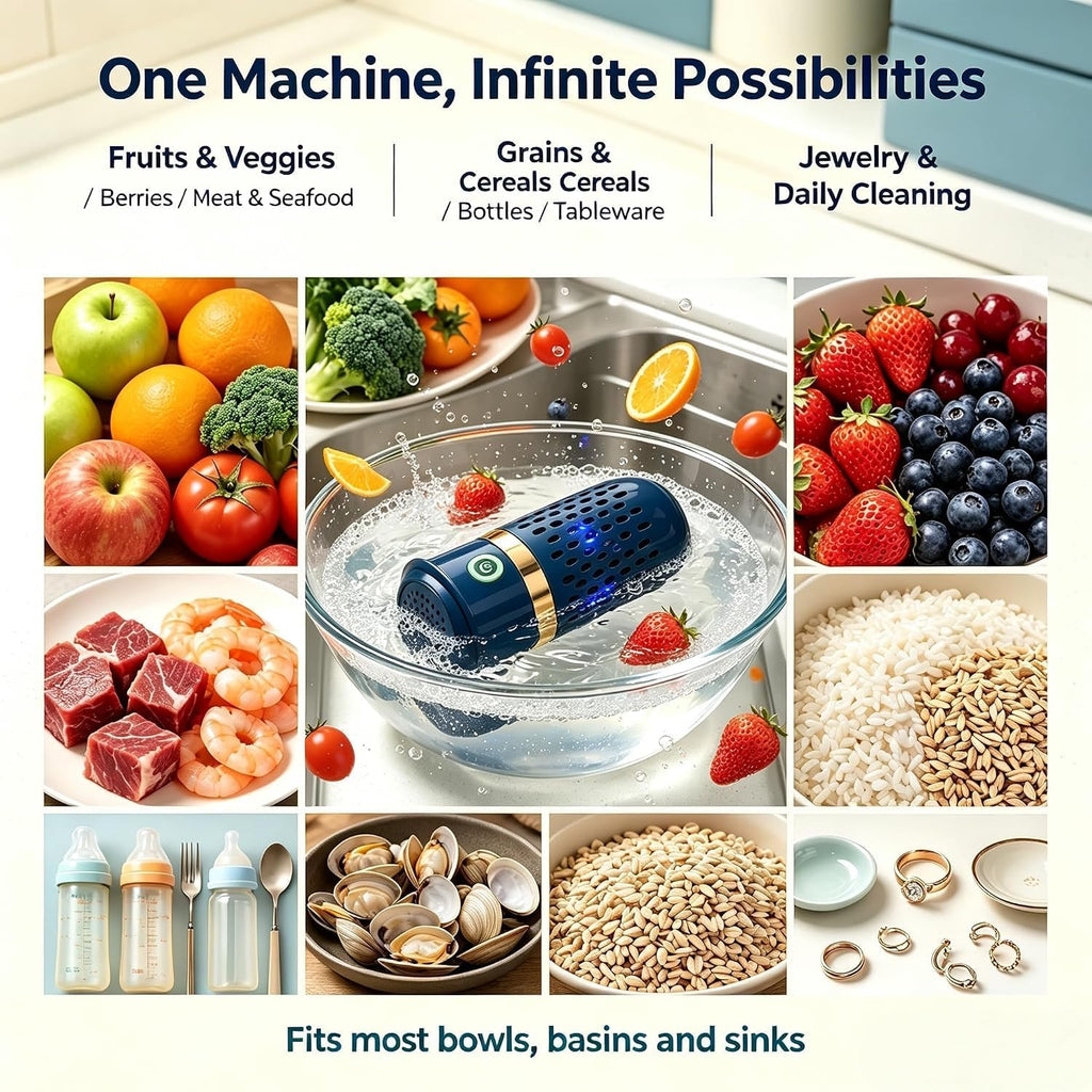 Purepod Produce Cleaner, Fruit And Vegetable Cleaner With Oh-Ion Technology | Ipx7 Wireless Food Purifier, 10 Min Auto Clean For Fruits, Veggie, Grains, Meat, Seafood