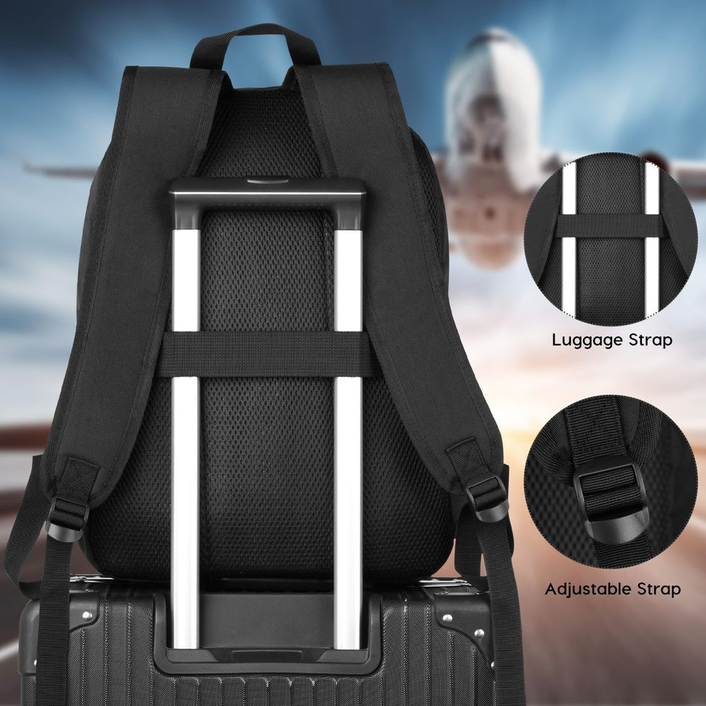 Yamtion Black Backpack For Women Men,Casual School Backpack Teen Boys And Girls 15.6 Inch Laptop Bookbag With Usb Charger For College High School Travel Business