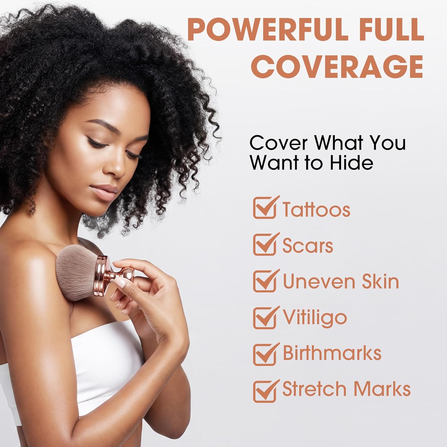 Tattoo Cover Up Makeup Waterproof, Tattoo Concealer with Body Kabuki Brush for Leg Body Make Up, Long Lasting Full Coverage Concealers for Scar Veins Dark Spots Vitiligo, 3.53 Oz Natural Radianc