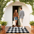 Area Rug, 2’4’’ x 3’7’’ Black and White Checkered Rug Plaid Outdoor Rugs, Soft Machine Washable Cotton Woven Welcome Mat Area Rugs for Home Decor, Bedroom, Doormat, Balcony, Porch, Patio