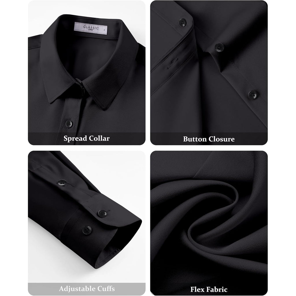 Dress Shirts For Women Long Sleeve Button Down Shirt Stretch Wrinkle Free Solid Casual Work Office Blouse Top