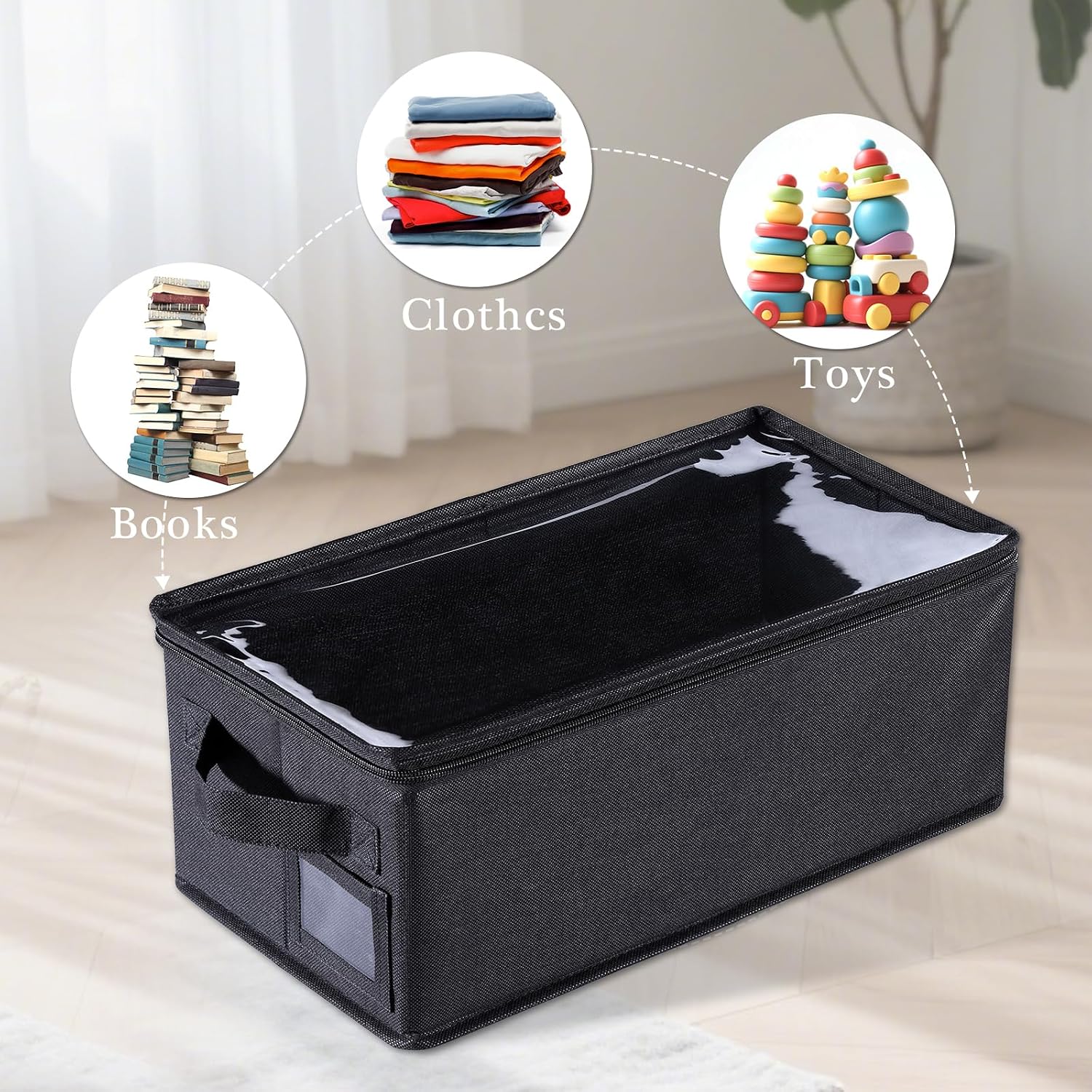 Ccidea Dvd Storage Box With Clear Window - 15.75" Foldable Media Organizer, Premium Zipper Closure, Holds 27+ Dvds, Dustproof Non-Woven Fabric, Reinforced Handles & Label Slot (2)