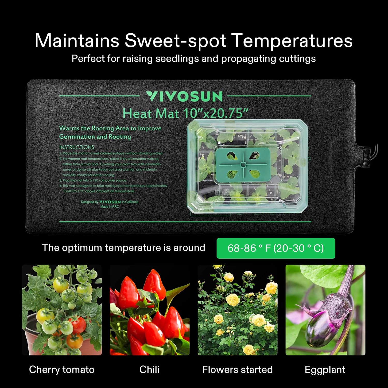 Vivosun 10" X 20.75" Durable Waterproof Seedling Heat Mat | Ul & Met-Certified Warm Hydroponic Heating Pad For Germination, Indoor Gardening, Greenhouse