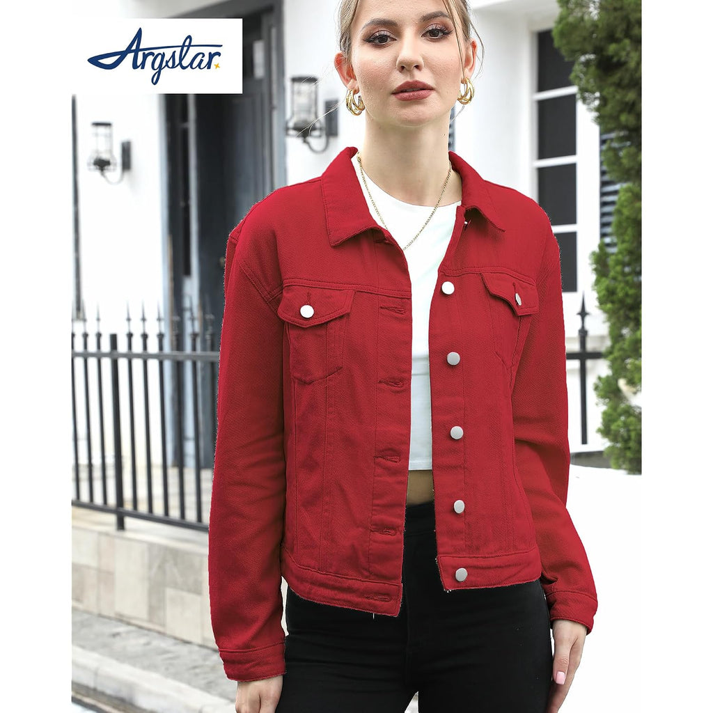 Women Denim Jacket Button Up Long Sleeve With Inner Pockets