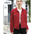 Women Denim Jacket Button Up Long Sleeve With Inner Pockets
