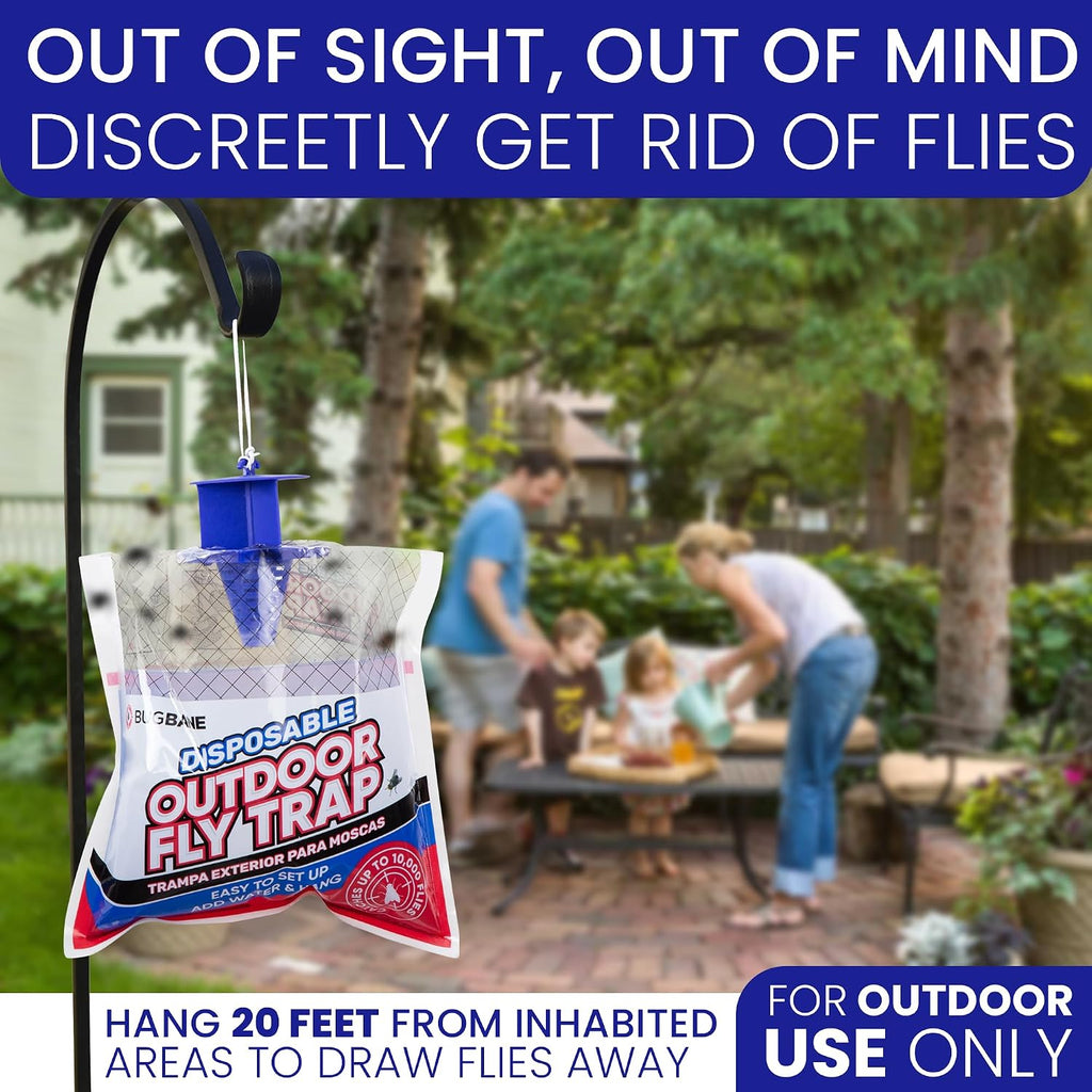 Fly Traps Outdoor Fly Trap For Patio. 4 Non-Toxic Pre-Baited Flies Bags Outdoor Disposable. Hanging Bug Catchers For All Filth Flies Killer For Outside Bug Control In Yard Horse Ranch Trash Can.
