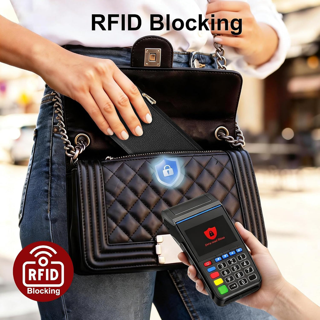 Tipmile Slim Wallet For Women, Rfid Blocking Credit Card Holder | Thin Compact Bifold Wallet With Zipper, Ladies Gift, Black