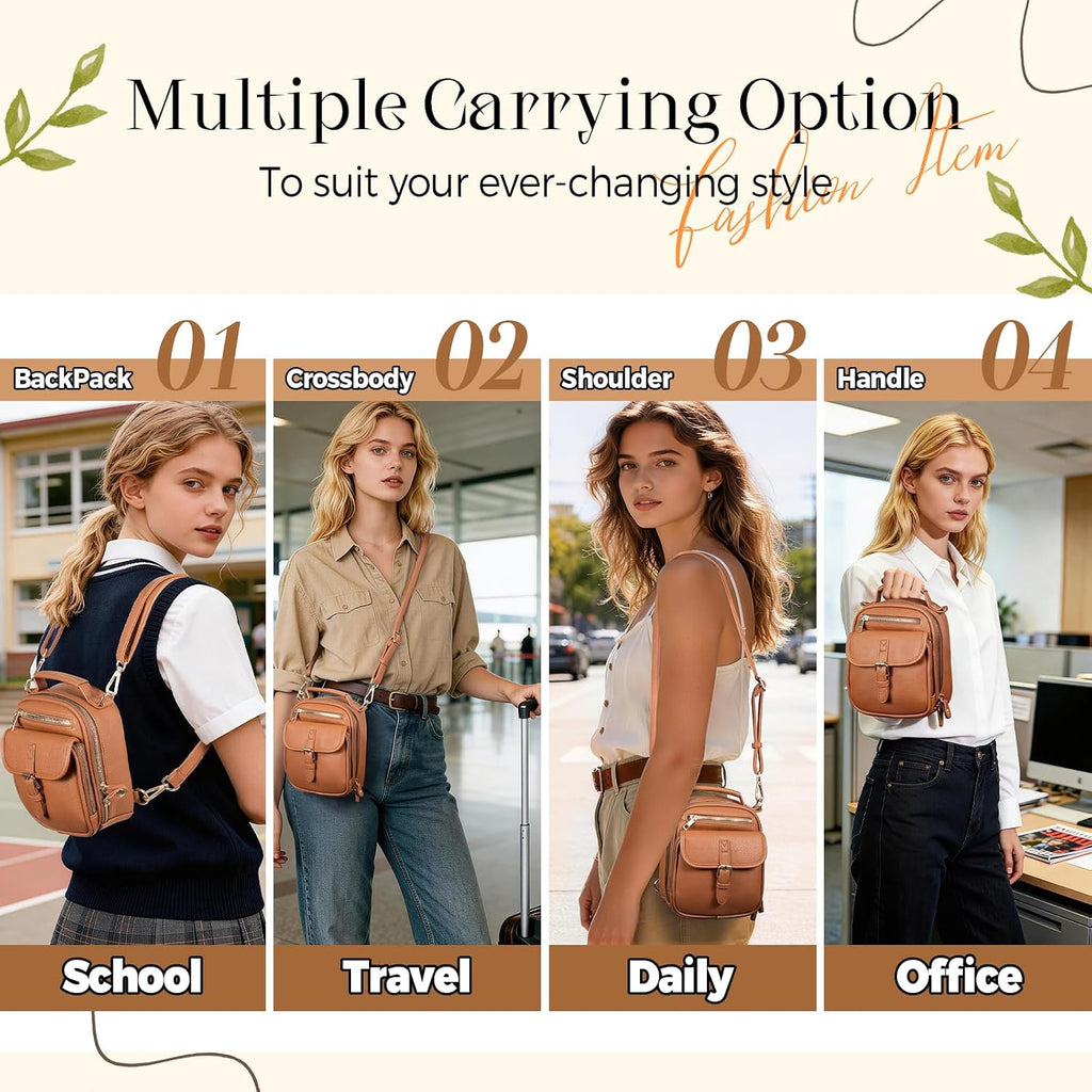 Vegan Leather Crossbody Bag For Women With 2 Straps, Small Messenger Bag With Anti Theft Zipper Pocket Vintage Shoulder Bag