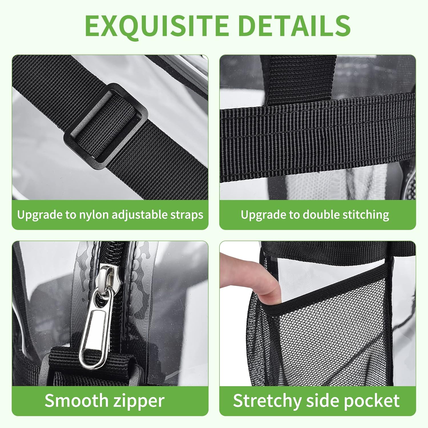 Bagenius Clear Tote Bag Stadium Approved, Game Day Satchel Bag with ‌Non-detachable Reinforced Strap for Concert, Work, Sport