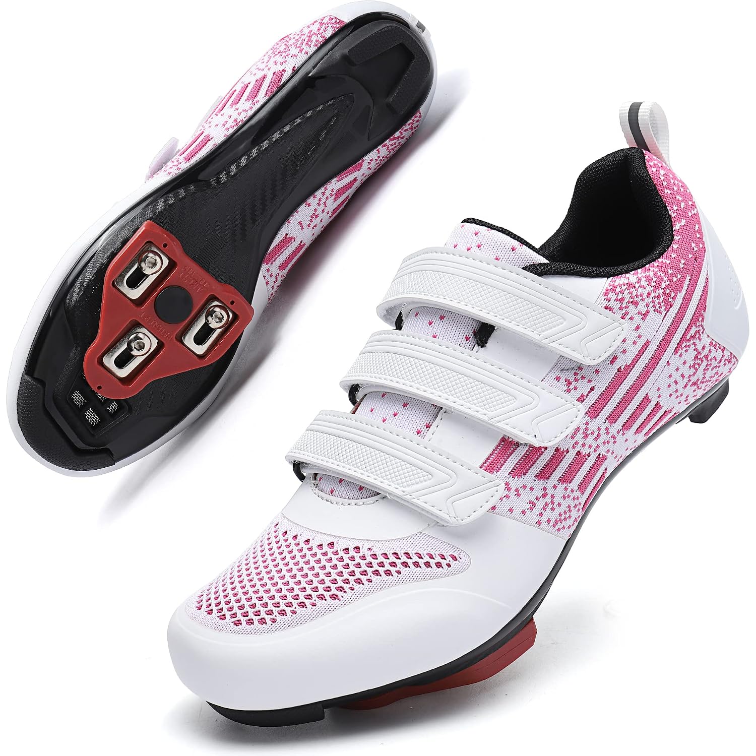 Unisex Road Bike Cycling Shoes Compatible With Peloton Shimano Spd Bike Riding Shoes For Men Women, 3 Straps, Pre-Installed Delta Cleats For Indoor Outdoor Cycling Biking